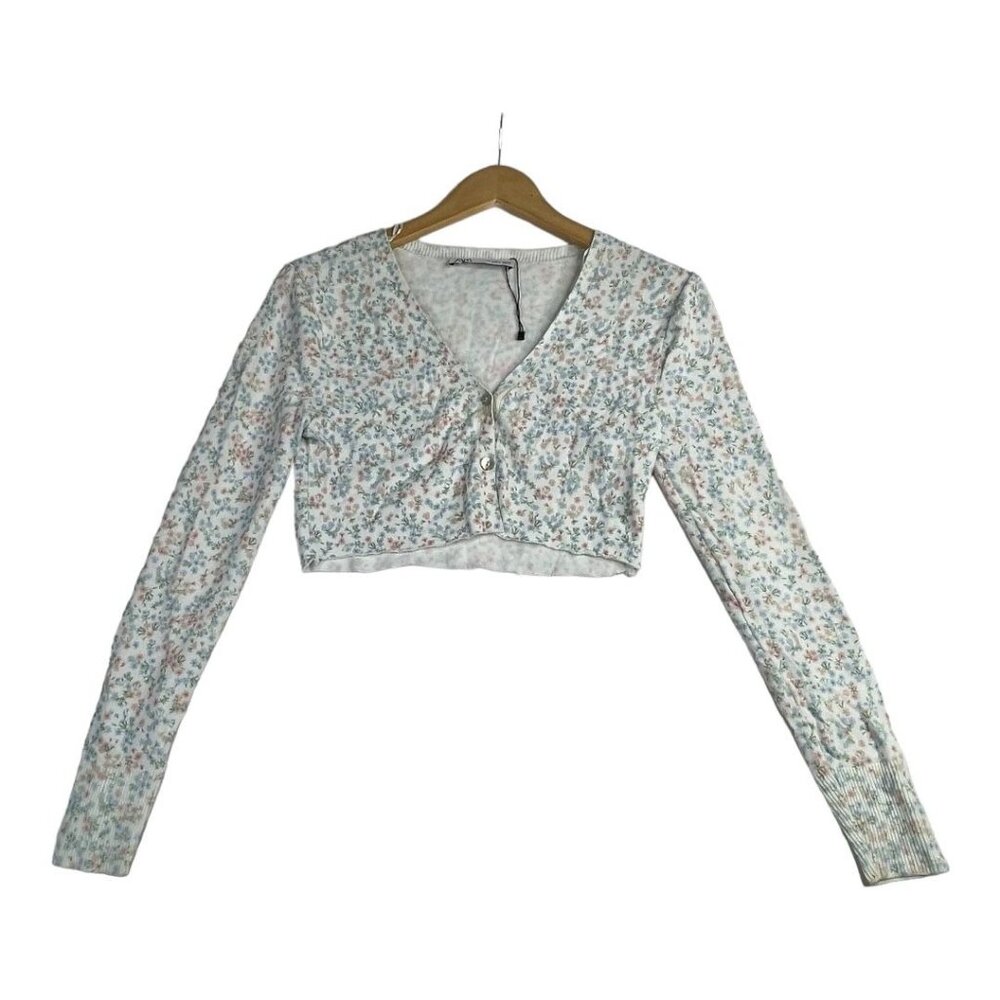 Zara‎ Floral Print Cropped Cardigan size Small
